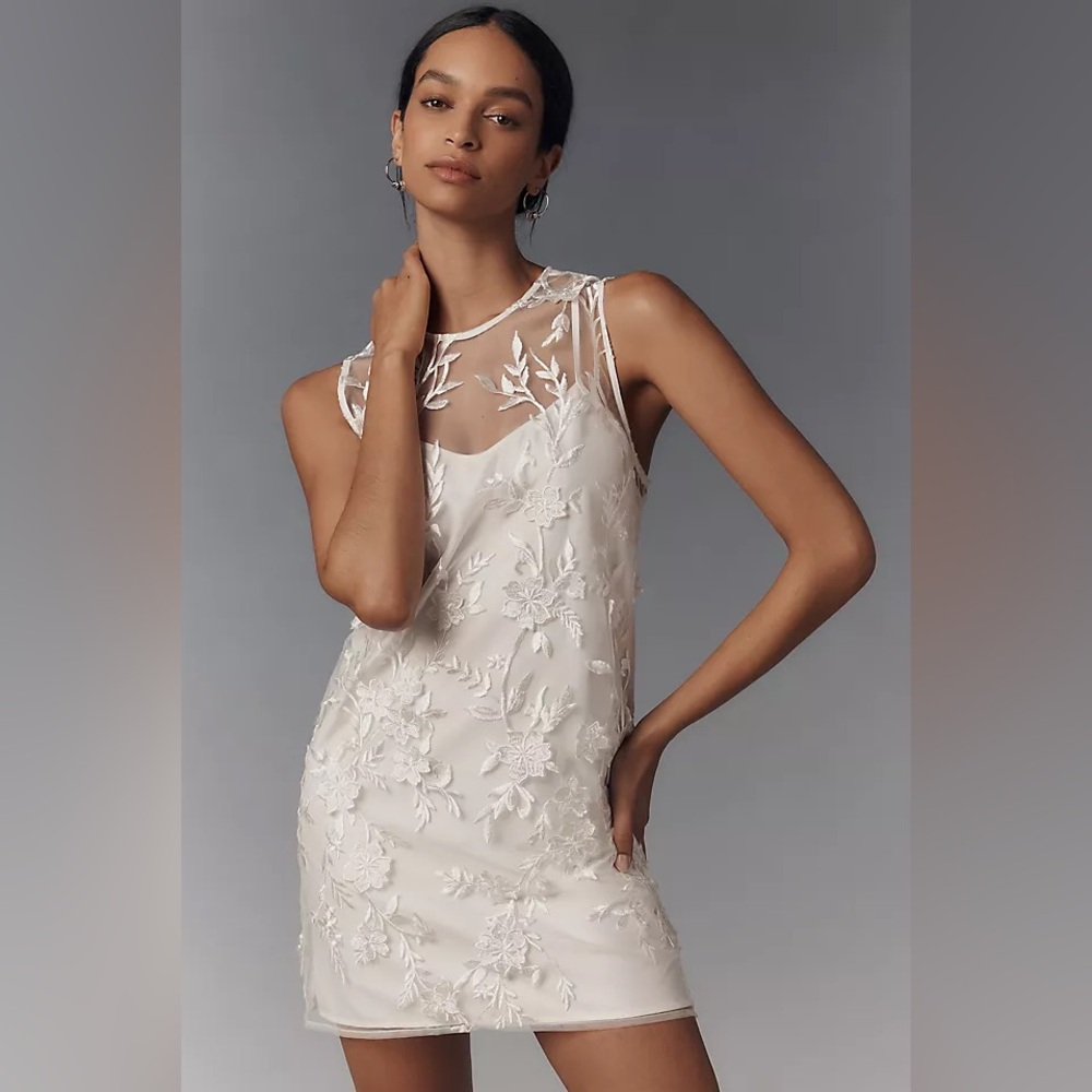 Anthropologie Cream Floral Mini Dress